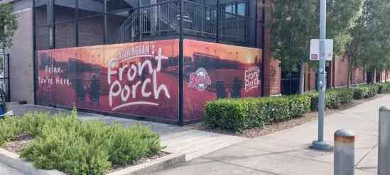 Large Front Porch commercial mural in a real retail setting
